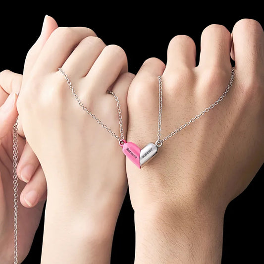Gnoce Customized Engraving Name Rotating Deformation Magnetic Couple Necklace_6
