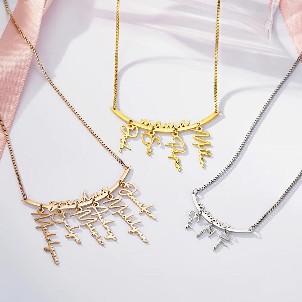 Gnoce Family Personalized Names Hanging Necklace with 1-7 Names_3
