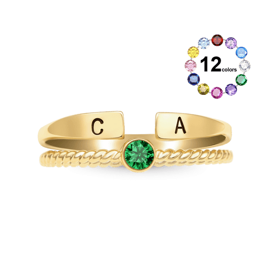 Gnoce Custom Initial Personalized Filled Twisted Birthstone Rings_1
