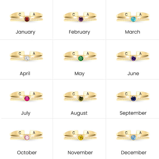 Gnoce Custom Initial Personalized Filled Twisted Birthstone Rings_5