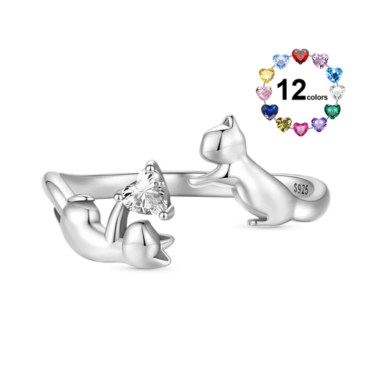 Gnoce Cat Playing Open Birthstone Ring_1