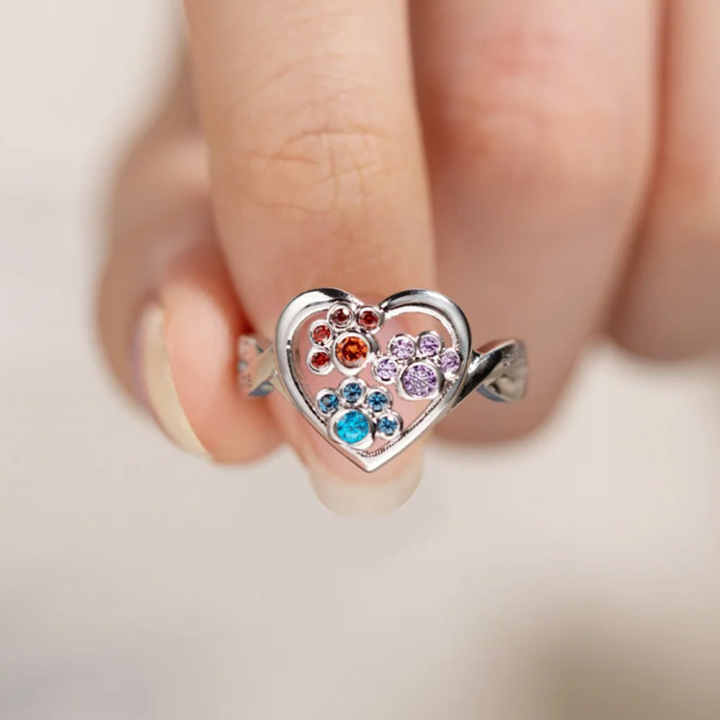 Gnoce Personalized 1-4 Paw Heart Birthstone Ring_4