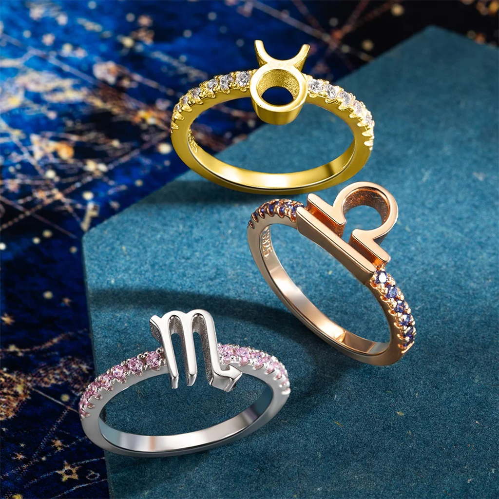Gnoce Personalized Birthstone Zodiac Sign Constellation Ring_3