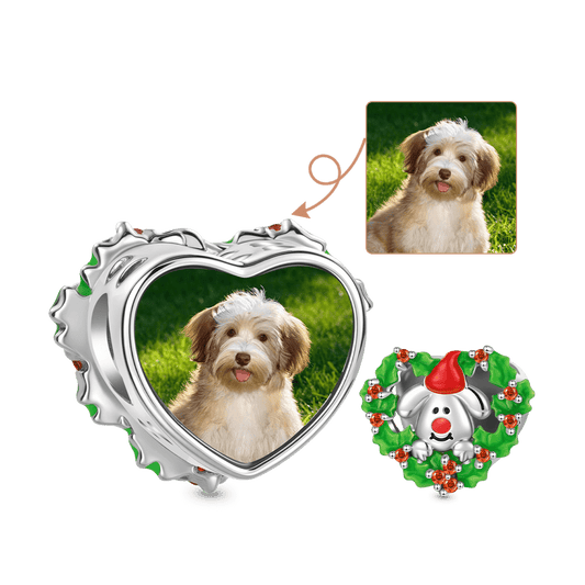 Gnoce Glow-in-the-Dark Christmas Wreath Puppy Personalized Photo Charm_1