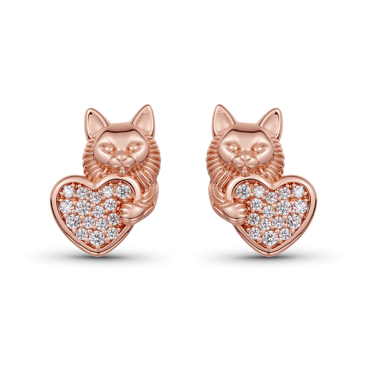 Gnoce Maine Coon Cat Embrace Heart Love Stud Earrings_1