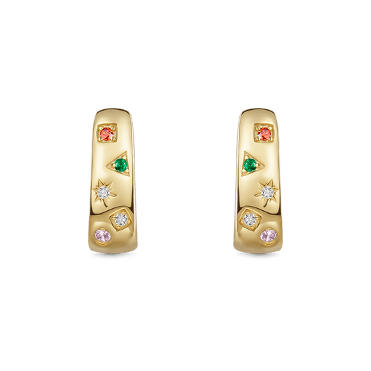 Gnoce 14K/10K Solid Gold Moissanite Geometry Elements Hoop Earrings_4