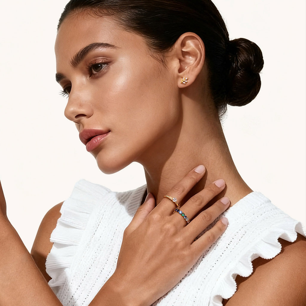 Gnoce 14K/10K Solid Gold Round Cut Moissanite Engagement Ring_3