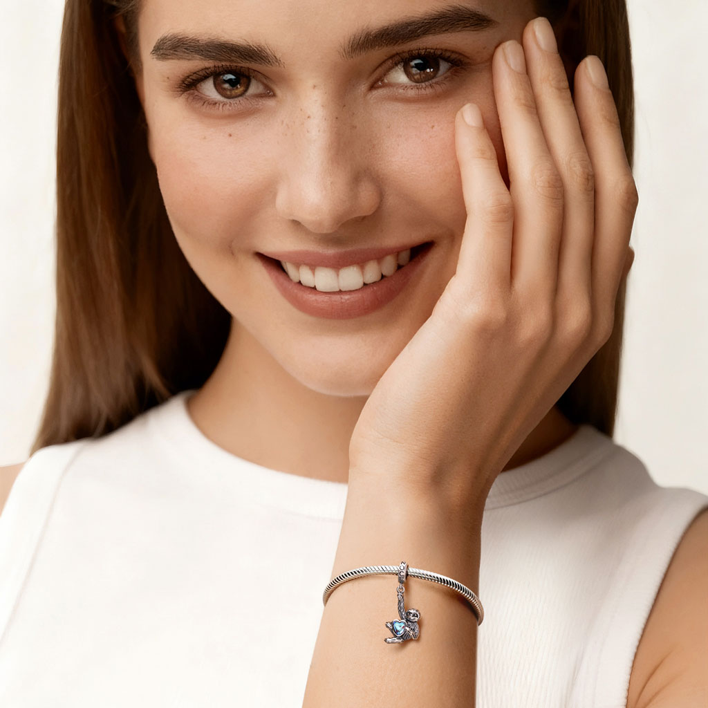 Gnoce Sloth Embrace Moonstone Pendant Dangle Charm_4