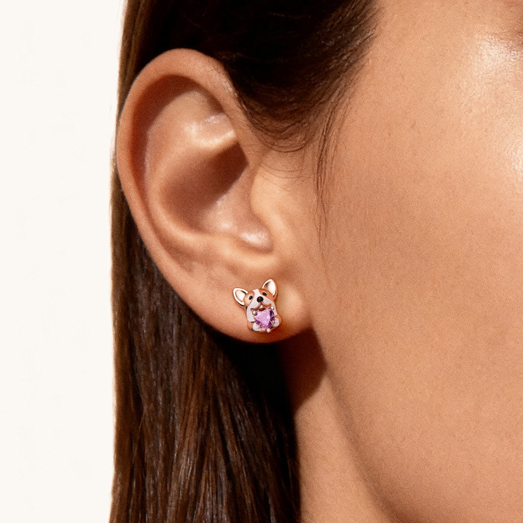 Gnoce Corgi Embrace Love Heart Stud Earrings_2