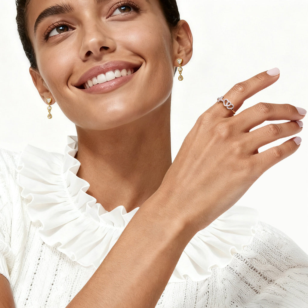 Gnoce Sparkling Double Heart with Cross Ring_3