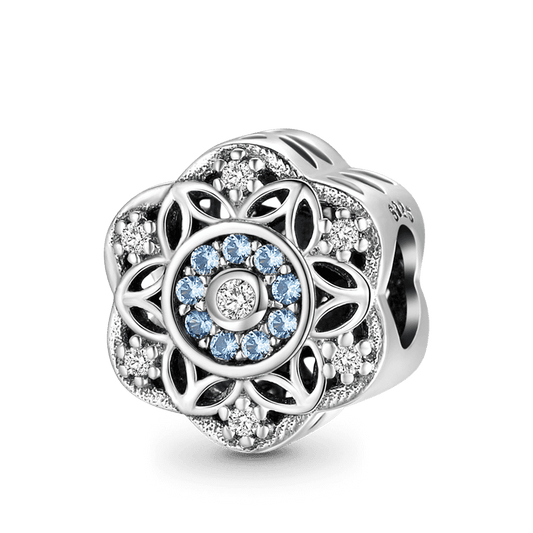 Romantic Snowflakes Charm Bead 925 Sterling Silver Inlaid with Sky Blue Zircon Stones_1