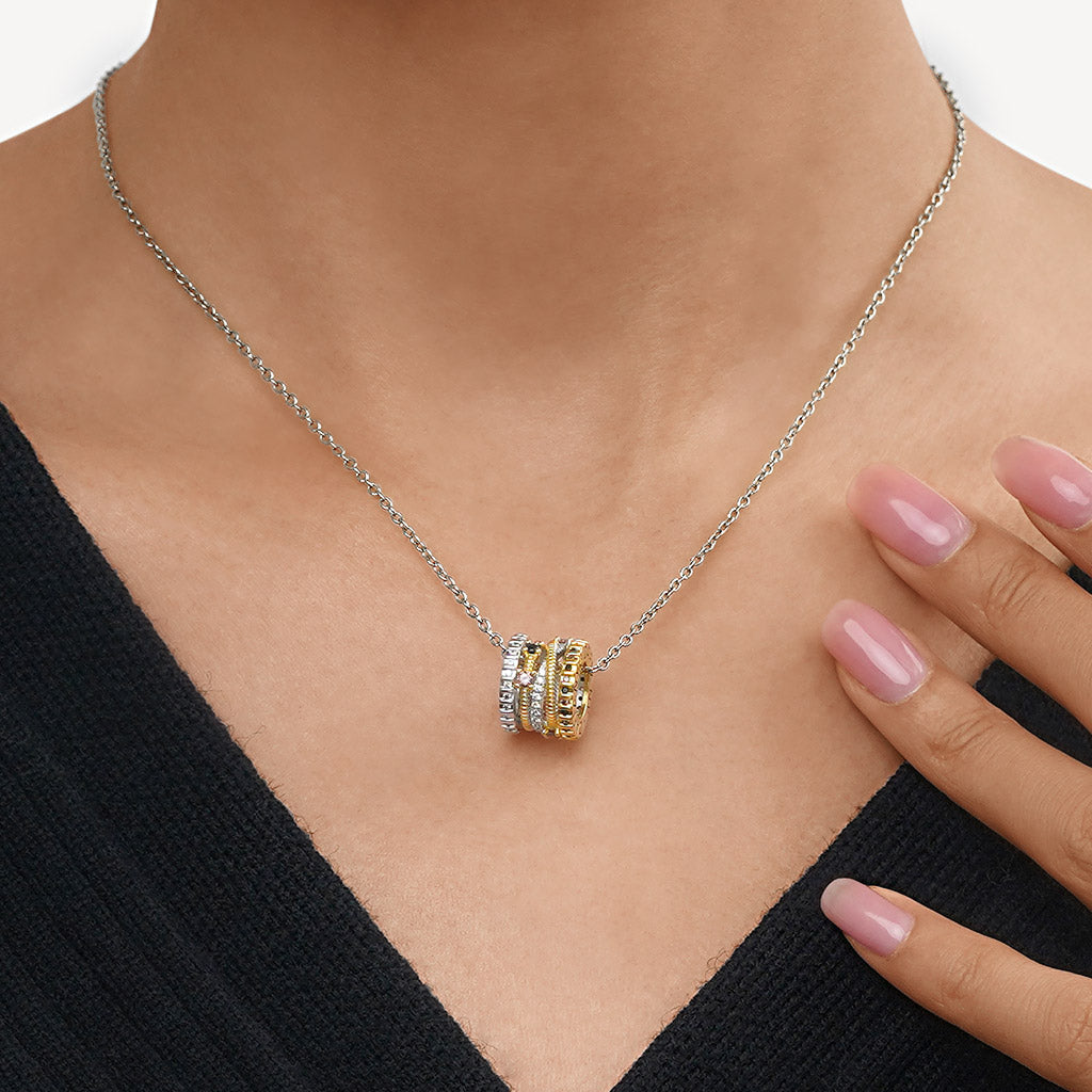 Gnoce Two-tone Fashion Crossover Drum Pendant Necklace_4