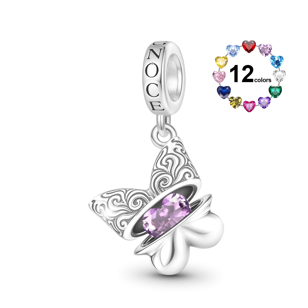 Gnoce Openable Butterfly Birthstone Pendant Dangle Charm_1