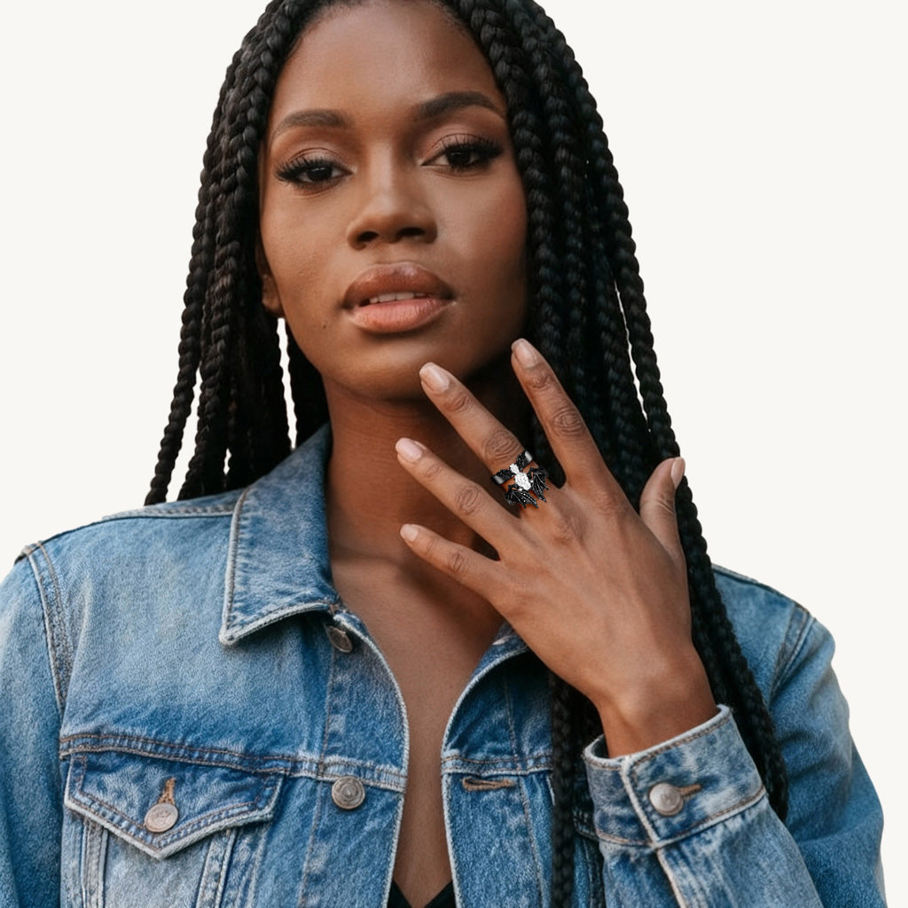 Gnoce Bat Wing Coffin Moissanite Ring Set_3