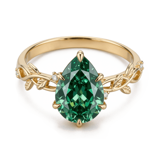 Gnoce Botanical Branch Pear-Cut Moissanite Ring_1