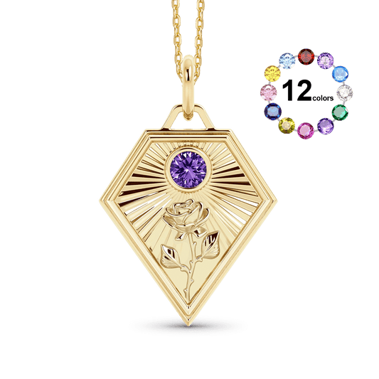 Gnoce Birth Flower Diamond Frame Pendant Necklace_1