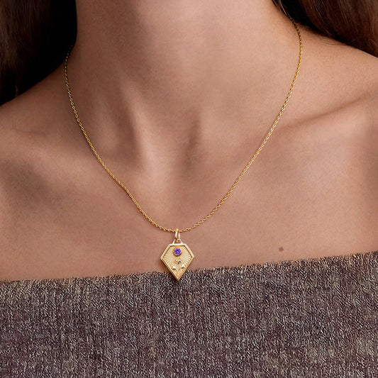 Gnoce Birth Flower Diamond Frame Pendant Necklace_2