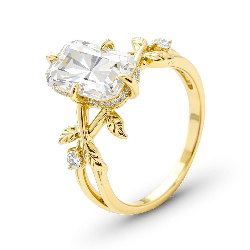 Gnoce Nature-Inspired Leaf & Vine Radiant-cut  Engagement Ring_4