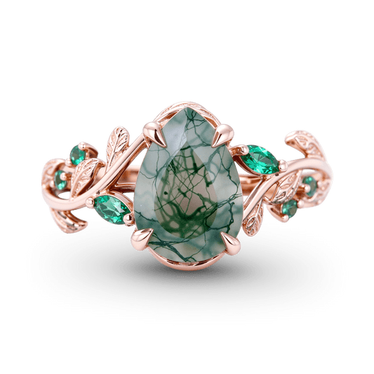 Gnoce Moss Agate Pear-cut Promise Ring_1