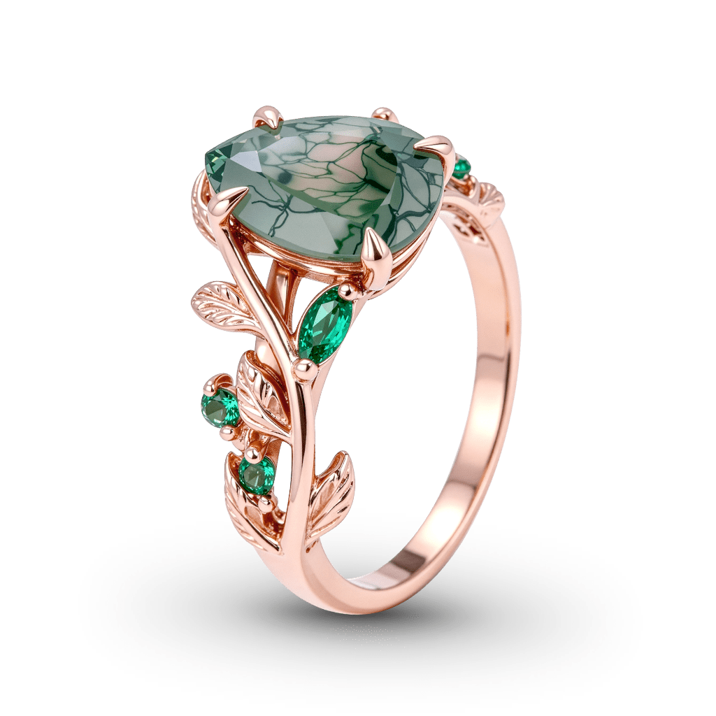 Gnoce Moss Agate Pear-cut Promise Ring_4