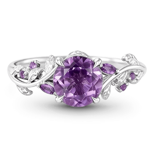 Gnoce Nature Themed Round-cut Amethyst Promise Ring_1