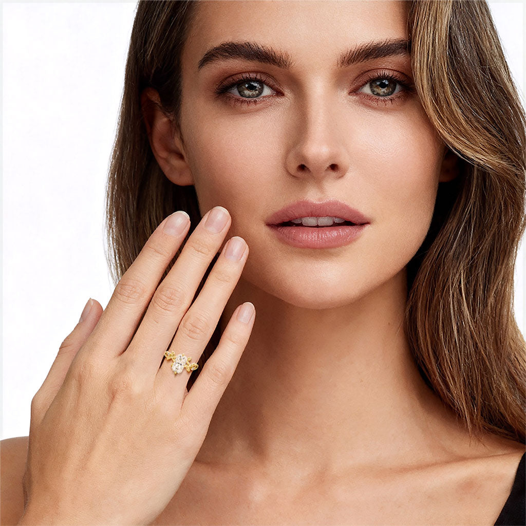 Gnoce Nature-Inspired Leaf & Vine Radiant-cut  Engagement Ring_3