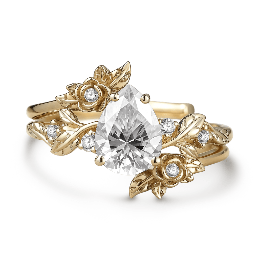 Gnoce Floral Pear-cut Engagement Ring Set_1