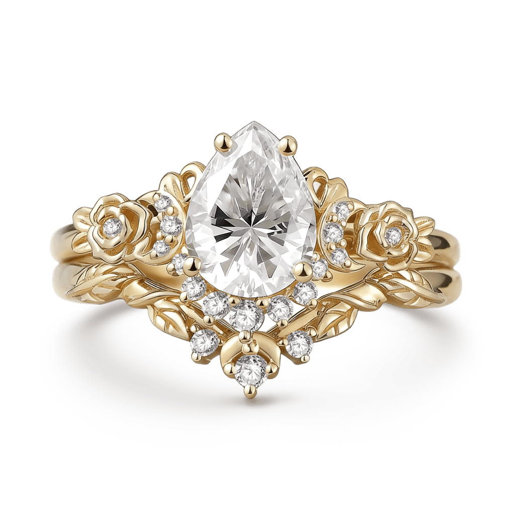 Gnoce Moon & Flower InspiredPear-cut Engagement Ring Set_1