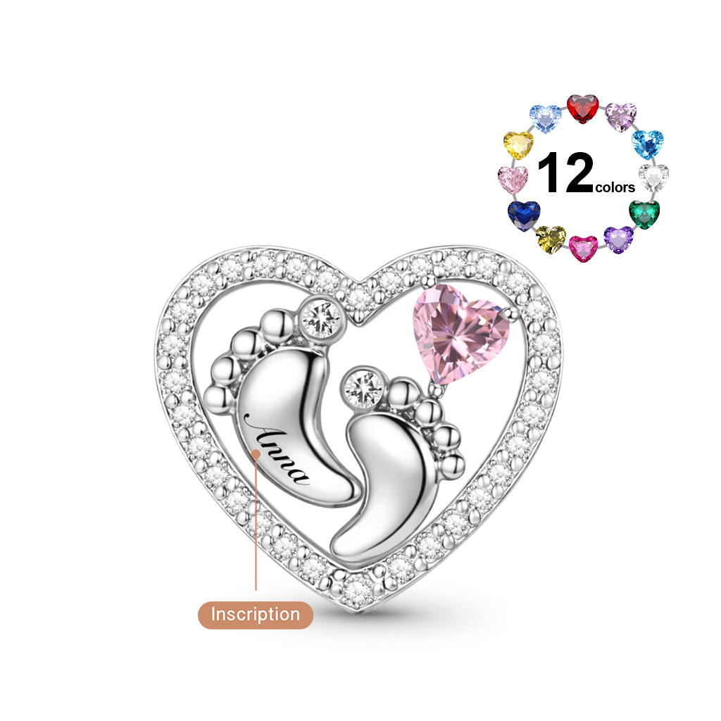 Gnoce Mother's Day Footprint Customized Birthstone Heart Charm_3