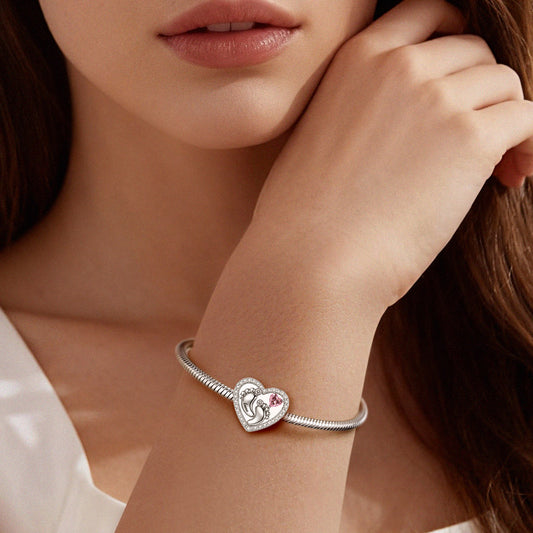 Gnoce Mother's Day Footprint Customized Birthstone Heart Charm_4