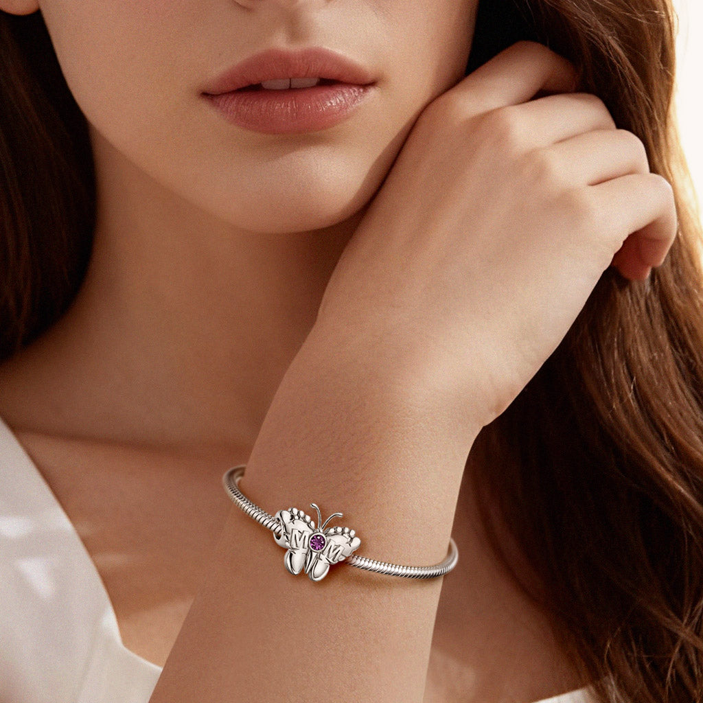 Gnoce Mother's Day Footprint Butterfly Mom Birthstone Charm_2
