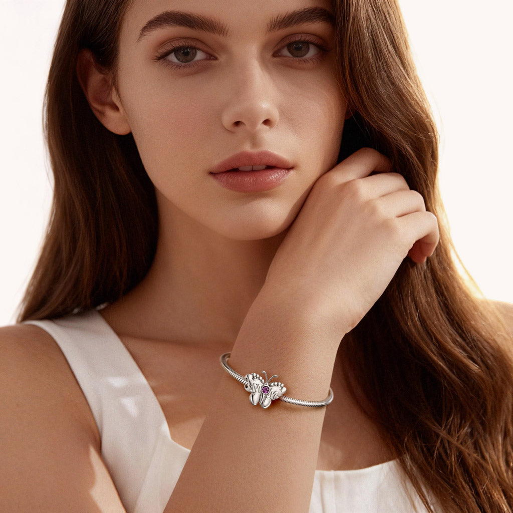 Gnoce Mother's Day Footprint Butterfly Mom Birthstone Charm_4