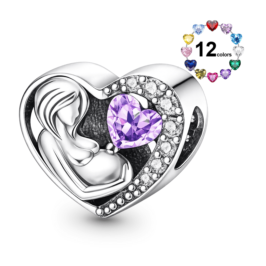 Gnoce Mother & Baby Double-side Customized Birthstone Heart Charm_1