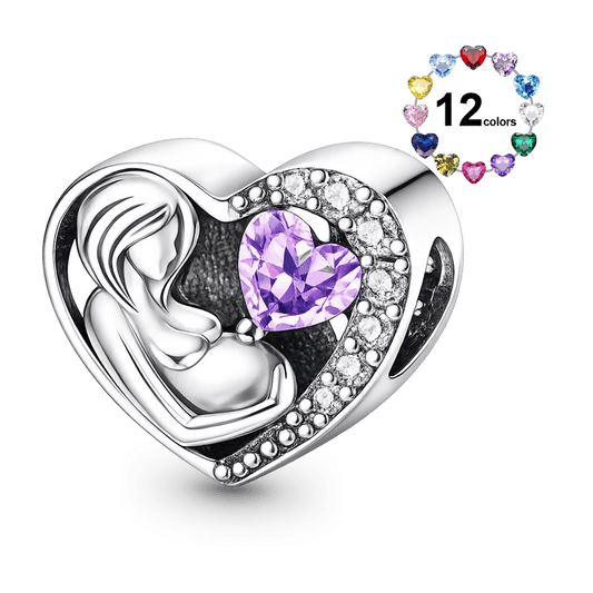 Gnoce Mother & Baby Double-side Customized Birthstone Heart Charm_1