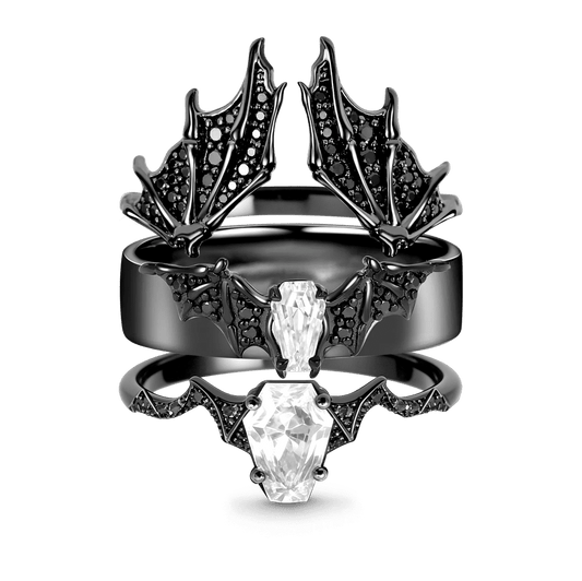 Gnoce Bat Wing Coffin Moissanite Ring Set_1