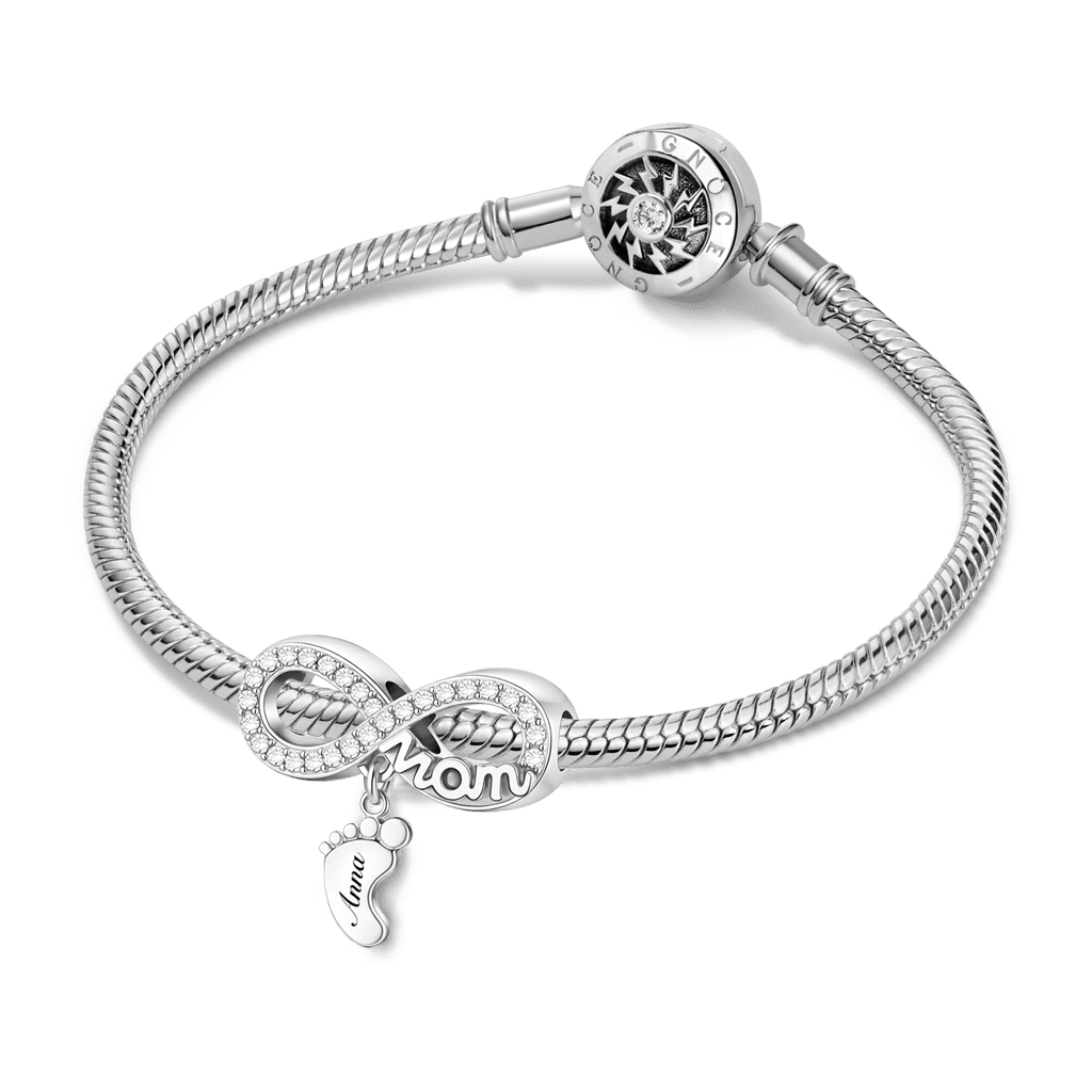 Gnoce Mother's Day Infinity Love with Footprint Customized Birthstone Charm_3