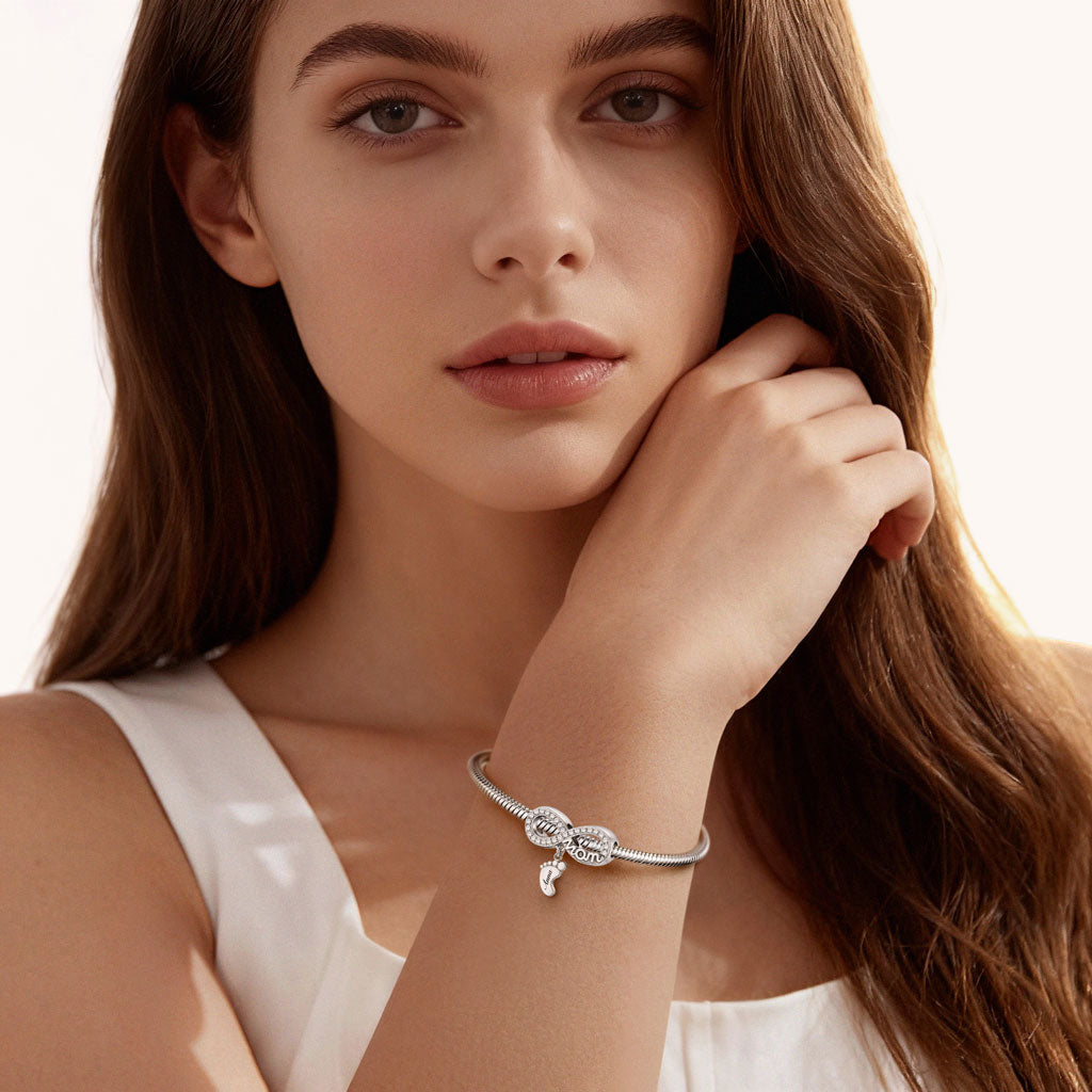 Gnoce Mother's Day Infinity Love with Footprint Customized Birthstone Charm_4
