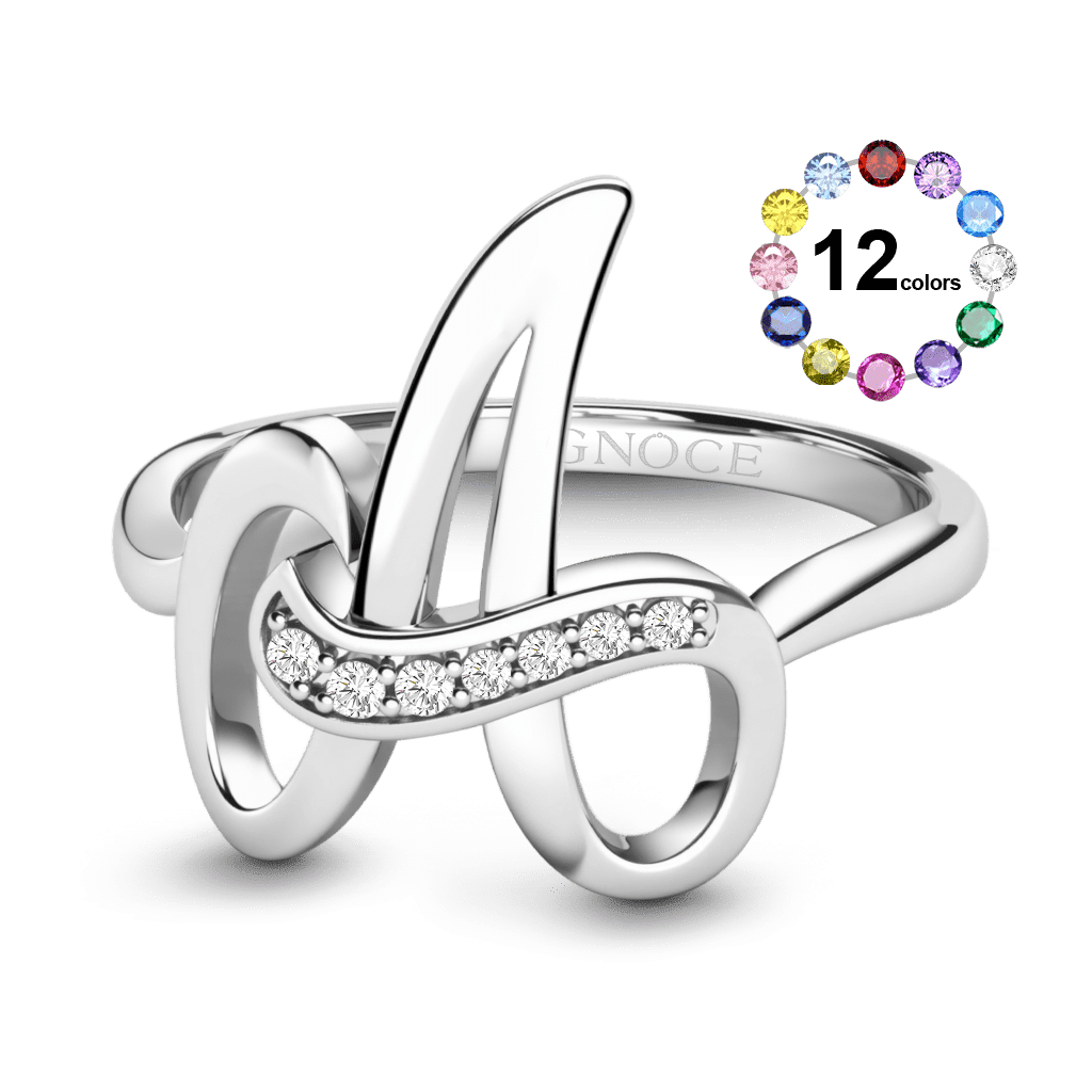 Gnoce Custom Letter Ring & 12 Birthstone Silver Jewelry_1