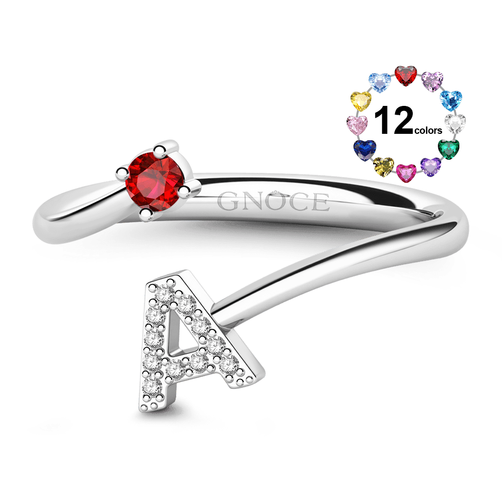 Gnoce Custom Letter Ring | Silver Birthstone Open Band Jewelry_1