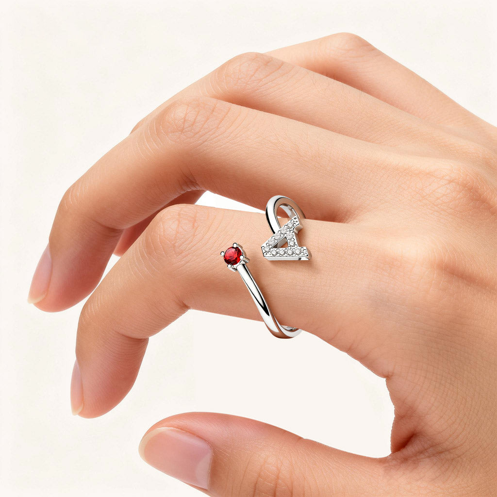 Gnoce Custom Letter Ring | Silver Birthstone Open Band Jewelry_2