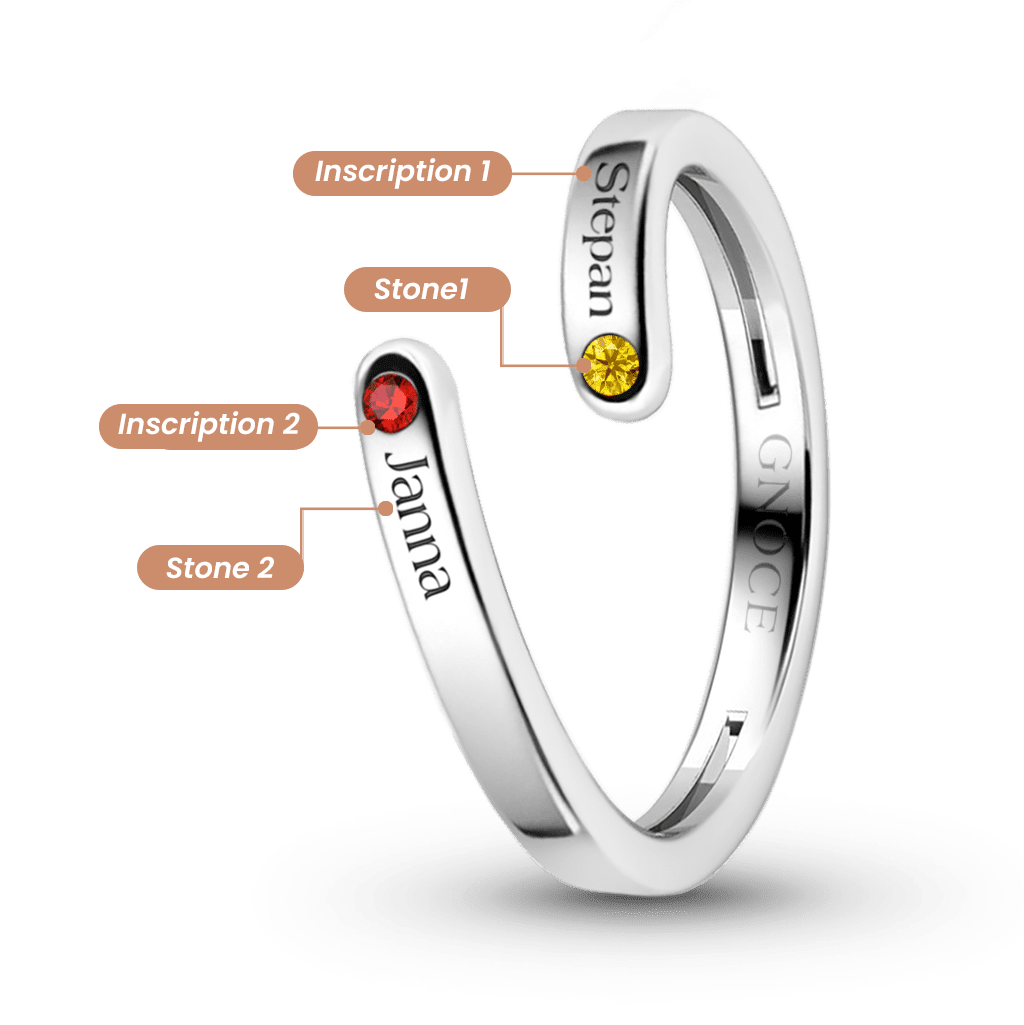 Gnoce Personalized Birthstone Ring with 2 Engravable Names_3