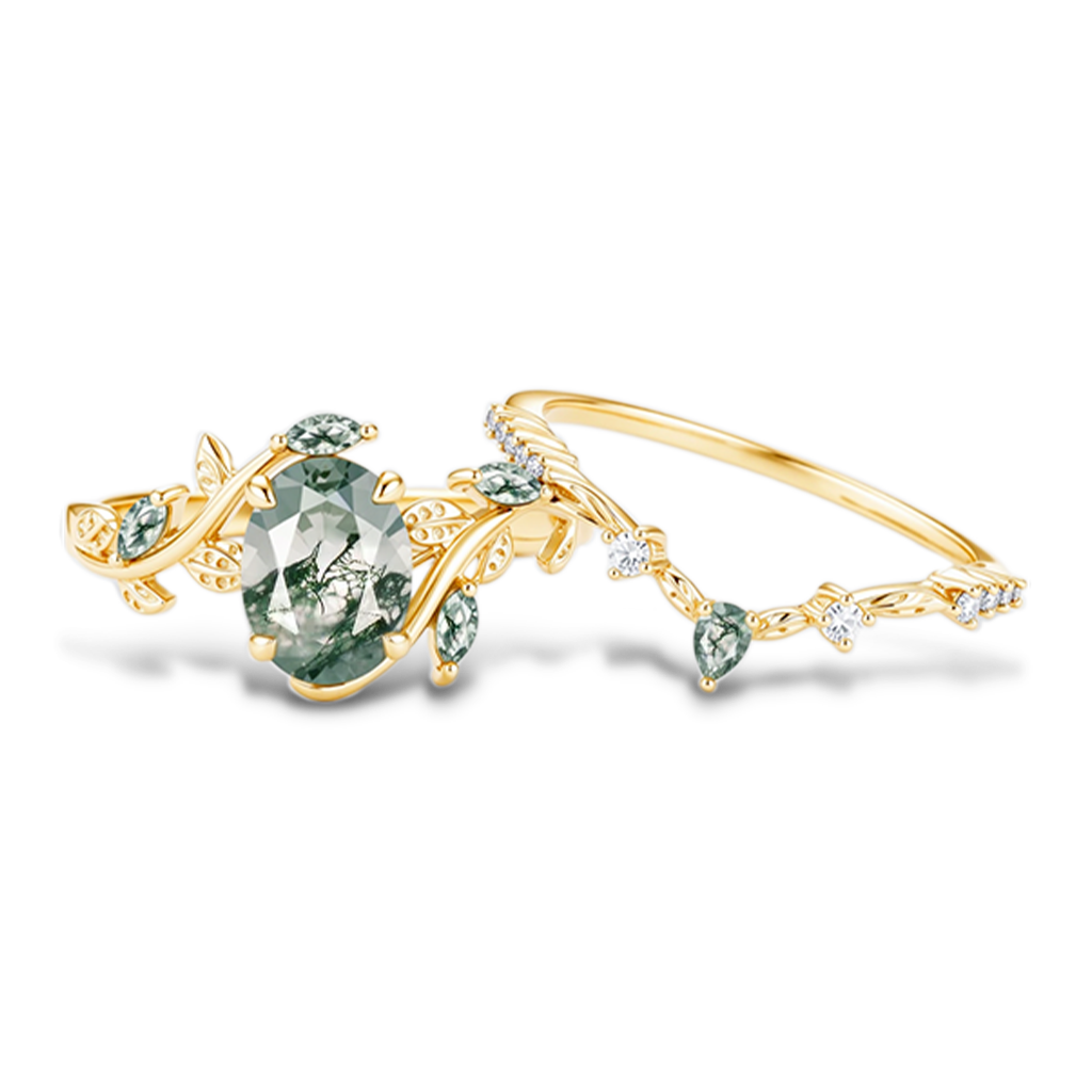 Gnoce Moss Agate Oval-cut Promise Ring Set_4