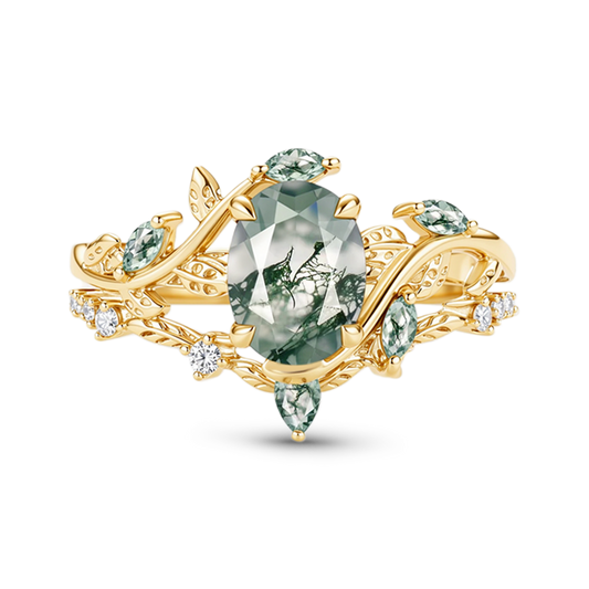 Gnoce Moss Agate Oval-cut Promise Ring Set_1