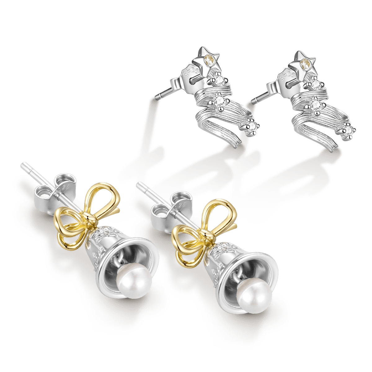 Gnoce Snowflake Bell and Christmas Tree Earring Set_5