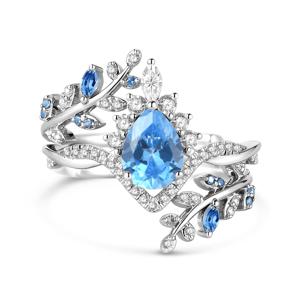 Gnoce Nature-Inspired Vine Pear-Cut Engagement Ring Set_1