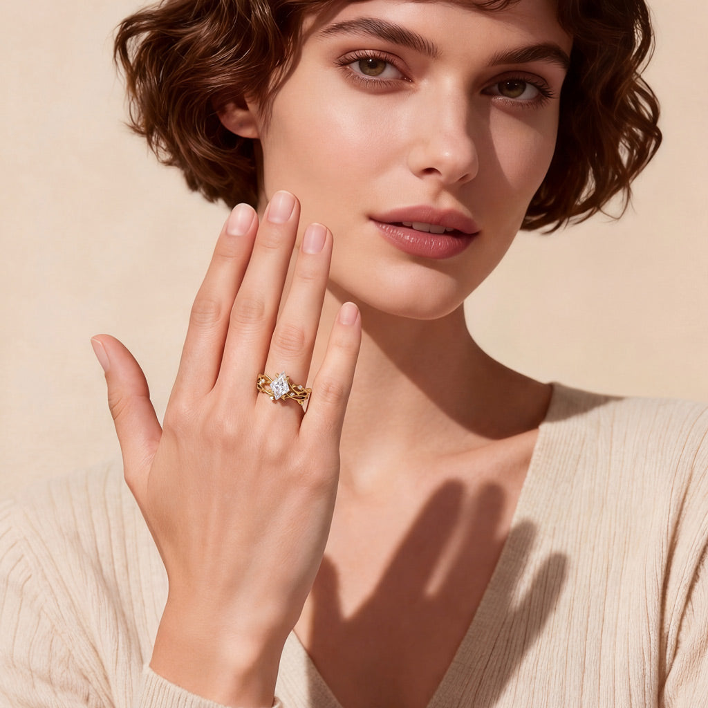 Gnoce Nature-Inspired Vines Kite-Cut Engagement Ring Set_3