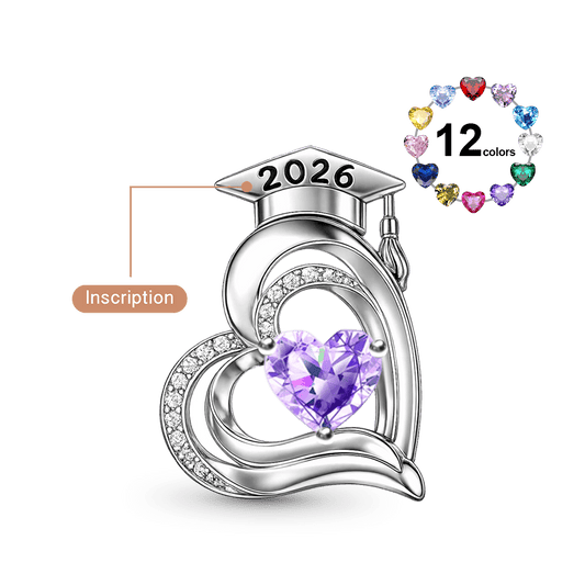 Gnoce Grad Cap Heart-Shaped Customized Birthstone Charm_1