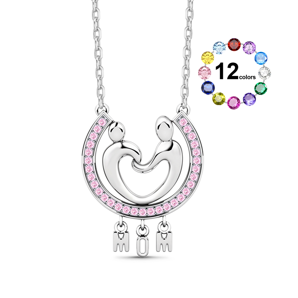 Gnoce Mother and Child Heart Shape Birthstone Necklace_1