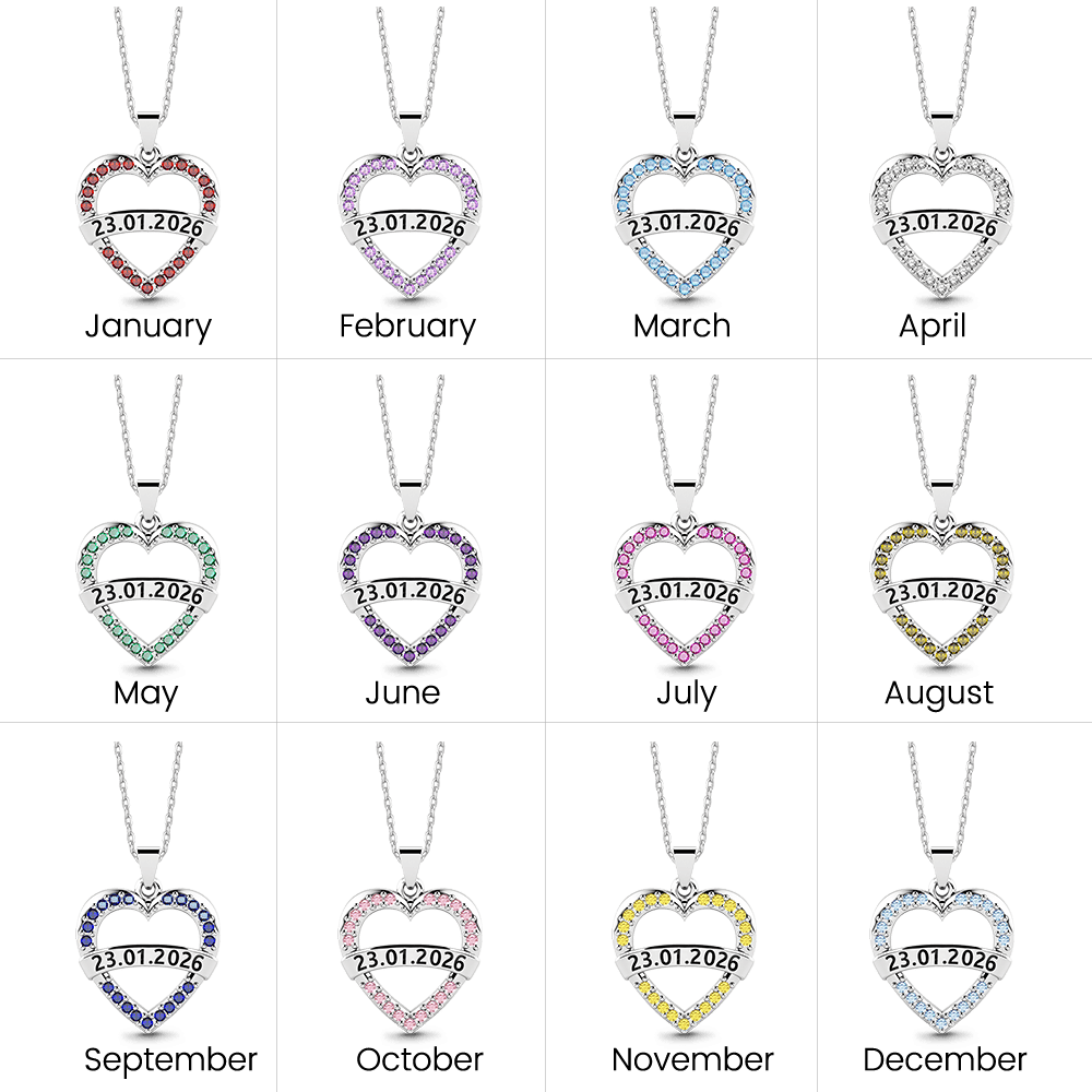 Gnoce Personalized Heart Birthstone Necklace with Custom Date Engraving_4