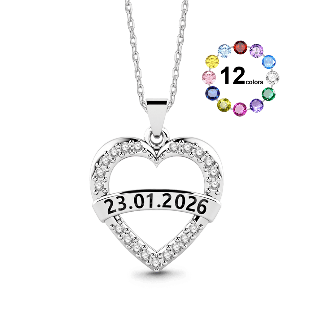 Gnoce Personalized Heart Birthstone Necklace with Custom Date Engraving_1